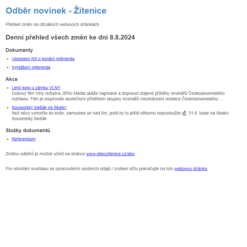 Odběr novinek ze dne 8.8.2024