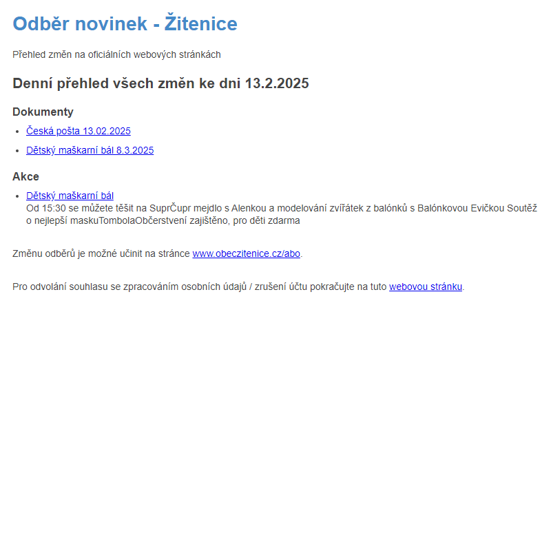 Odběr novinek ze dne 13.2.2025