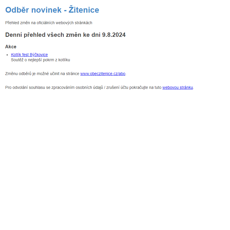 Odběr novinek ze dne 9.8.2024