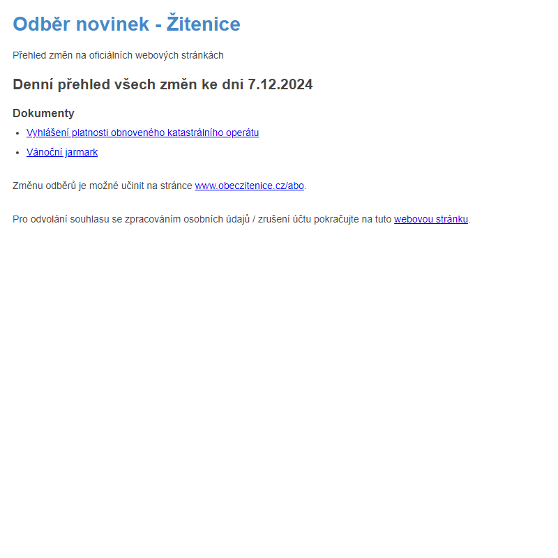 Odběr novinek ze dne 7.12.2024