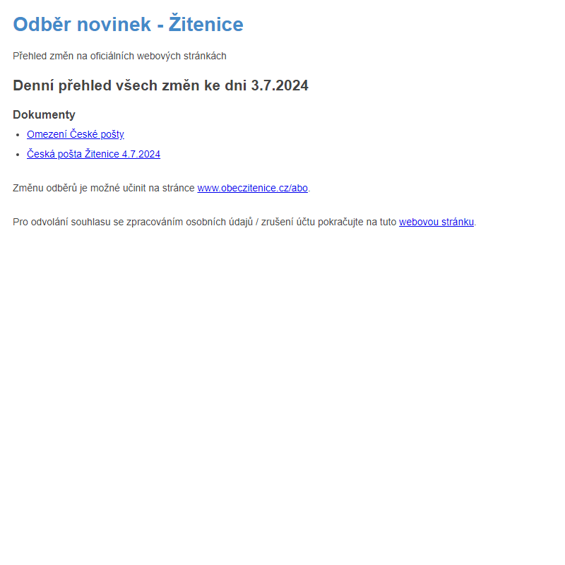 Odběr novinek ze dne 3.7.2024