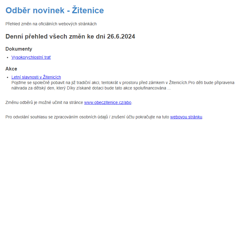 Odběr novinek ze dne 26.6.2024