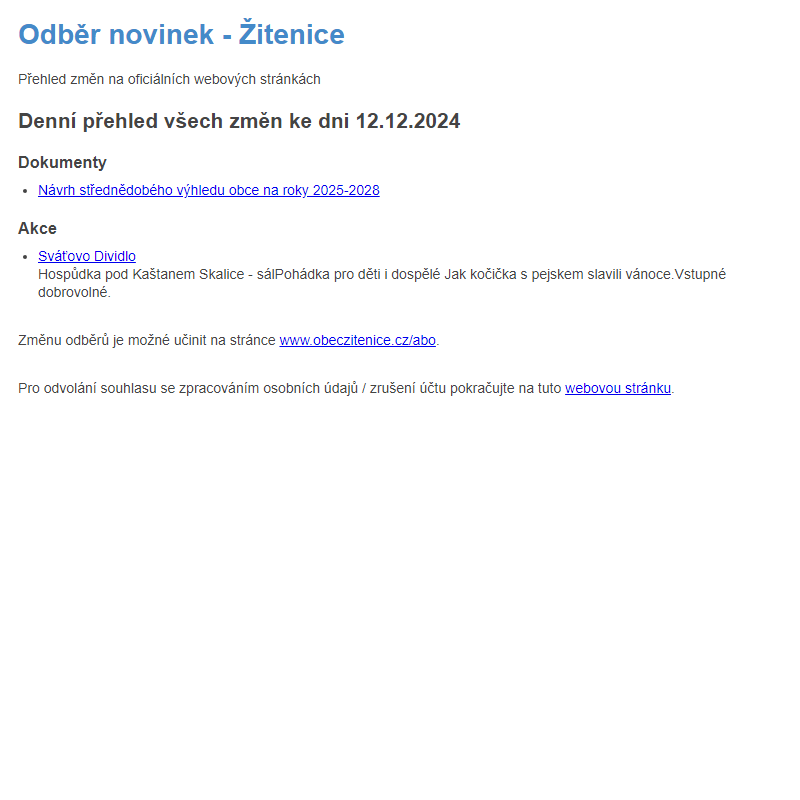 Odběr novinek ze dne 12.12.2024