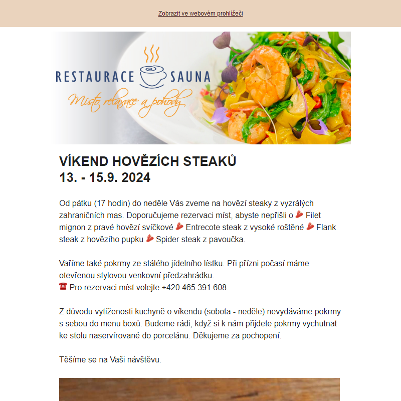 VÍKEND HOVĚZÍCH STEAKŮ l 13. - 15.9. 2024, OMEZENÍ VJEZDU NA PARKOVIŠTĚ