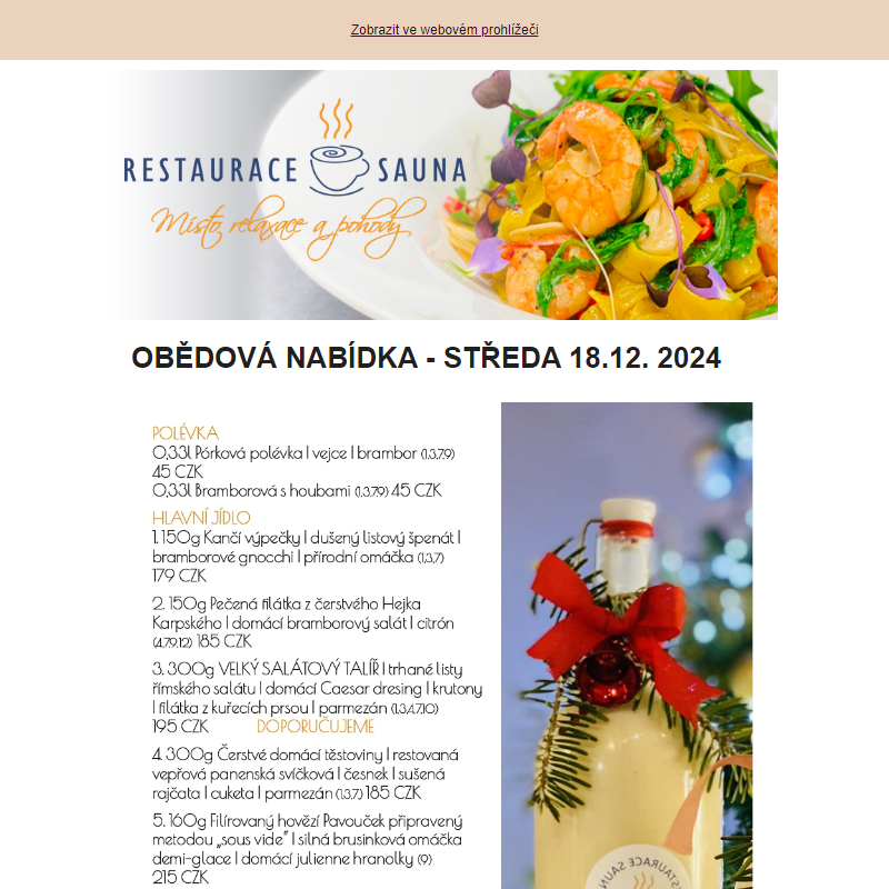 OBĚDOVÁ NABÍDKA - STŘEDA 18.12. 2024