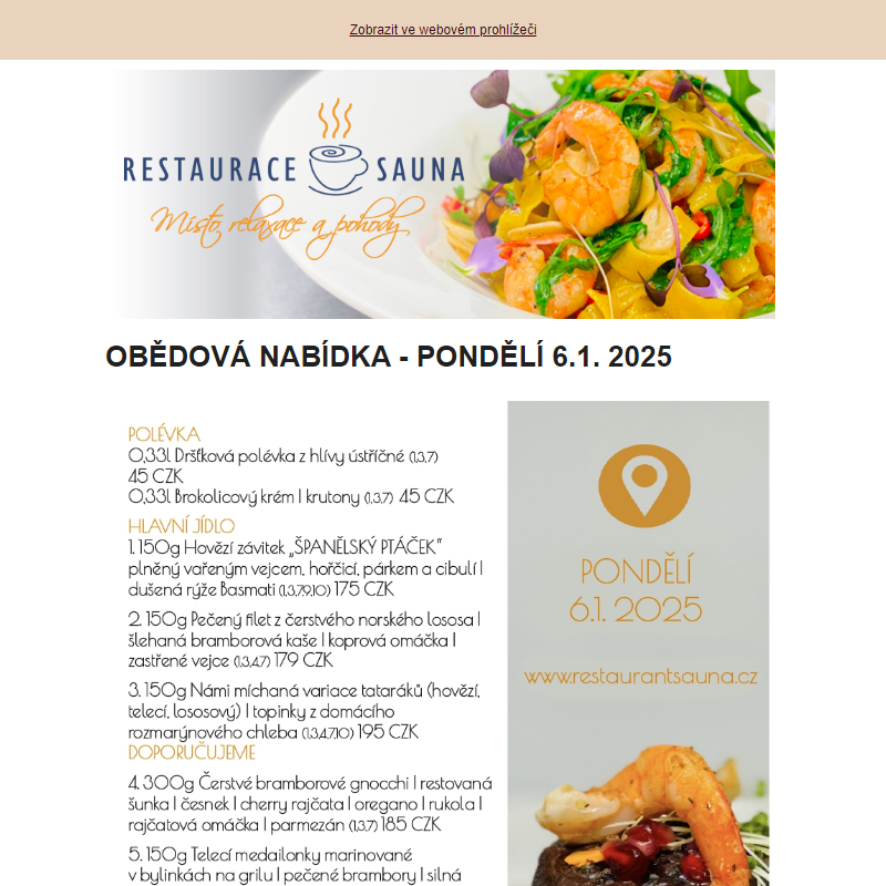 OBĚDOVÁ NABÍDKA - PONDĚLÍ 6.1. 2025