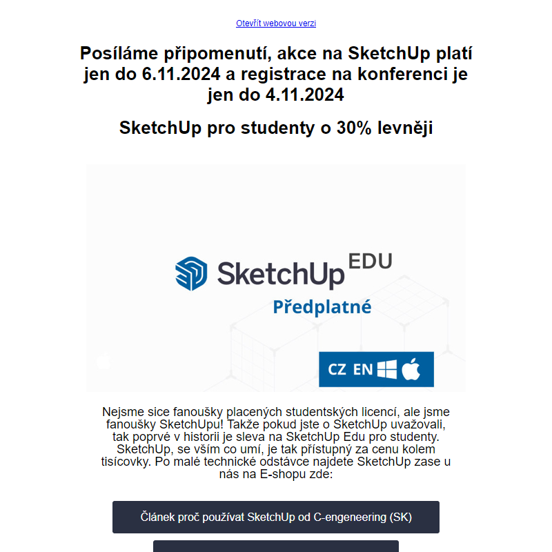 Poslední dny na přihlášení na konferenci i SketchUp Student (se slevou)