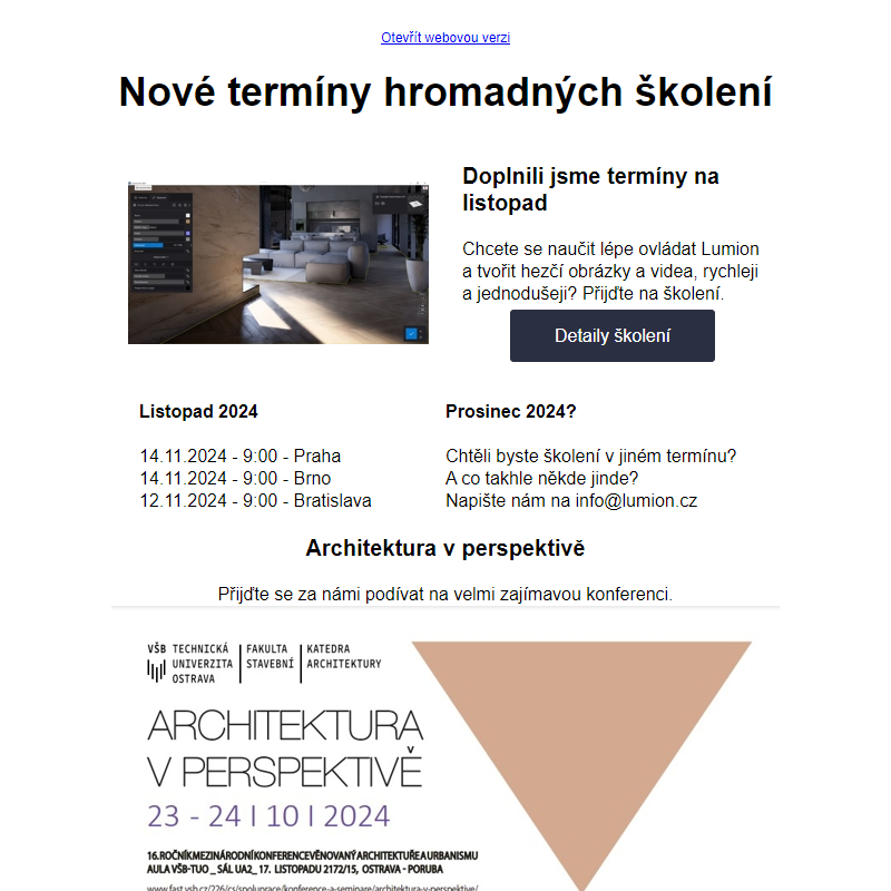 Termíny školení na listopad - Architektura v perspektivě (oprava)