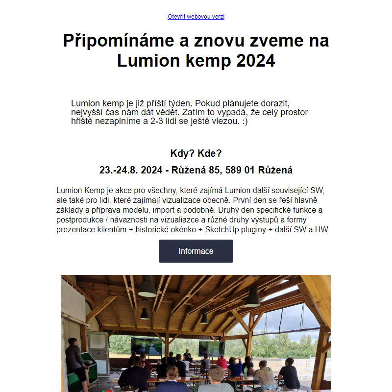 Pozvánka na Lumion kemp 2024 - připomenutí