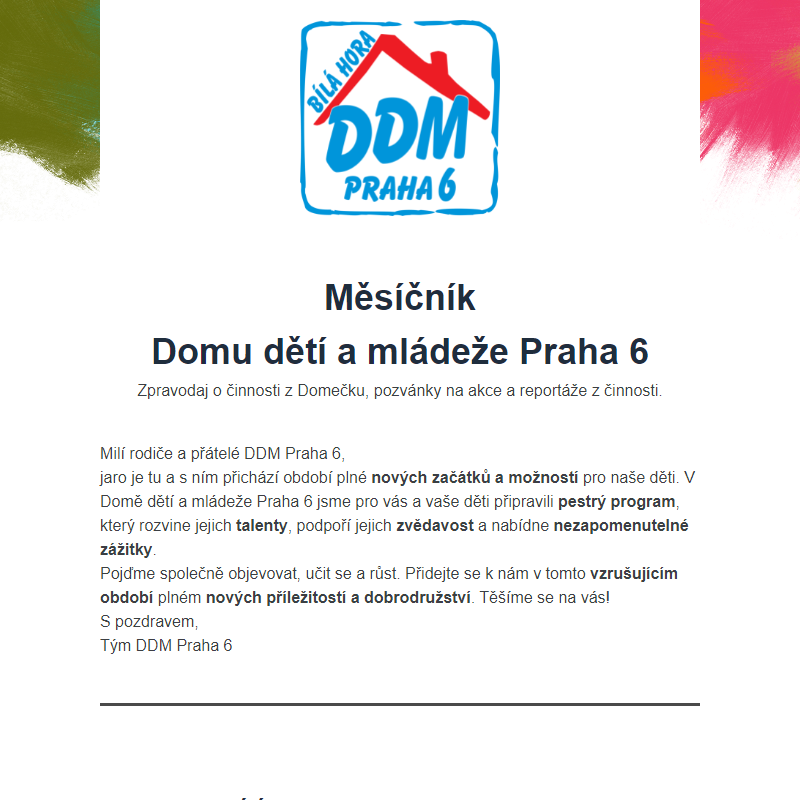 Najnovější zprávy o DDM Praha 6 - duben 2024