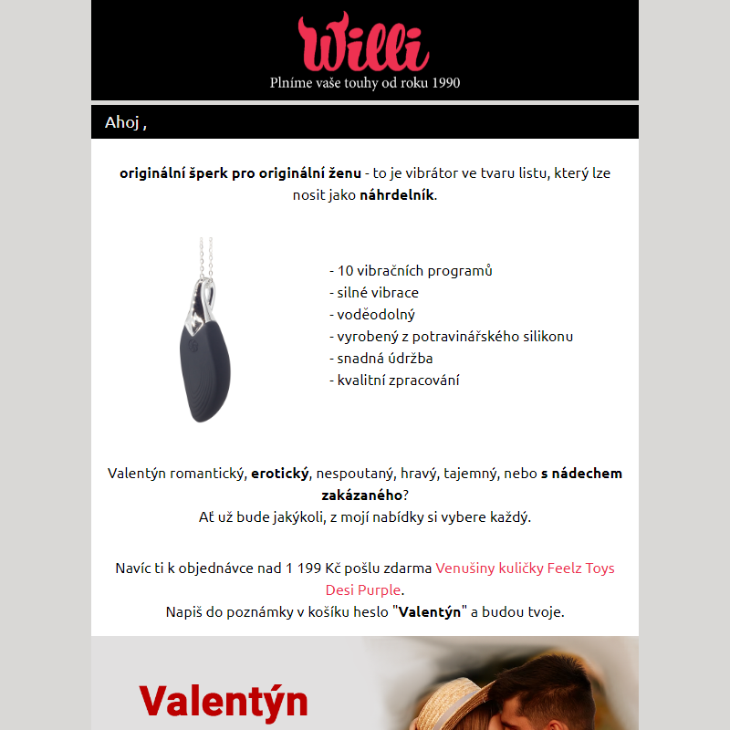 Valentýn - originální šperk a valentýnské dárkové poukazy