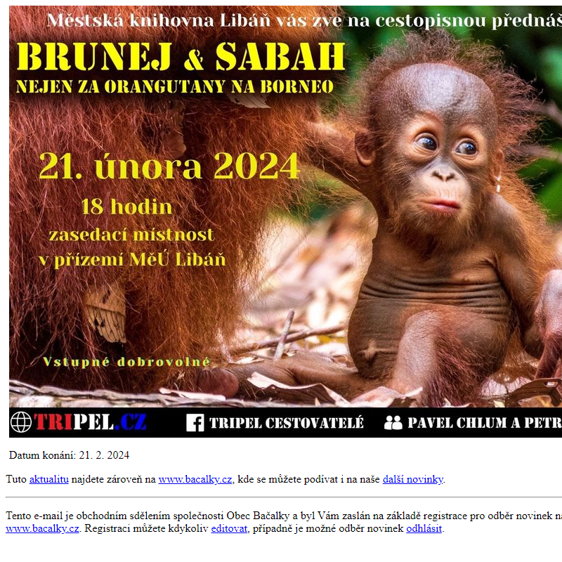 Pozvánka do Libáně na cestopisnou přednášku o Borneu