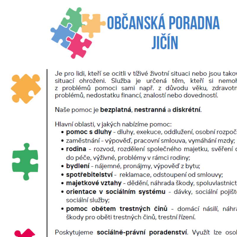 Nabídka služby Občanského poradenského střediska v Jičíně