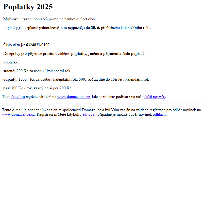 Poplatky na rok 2025