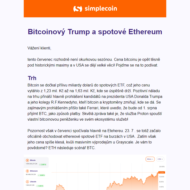 Bitcoinový Trump a spotové Ethereum