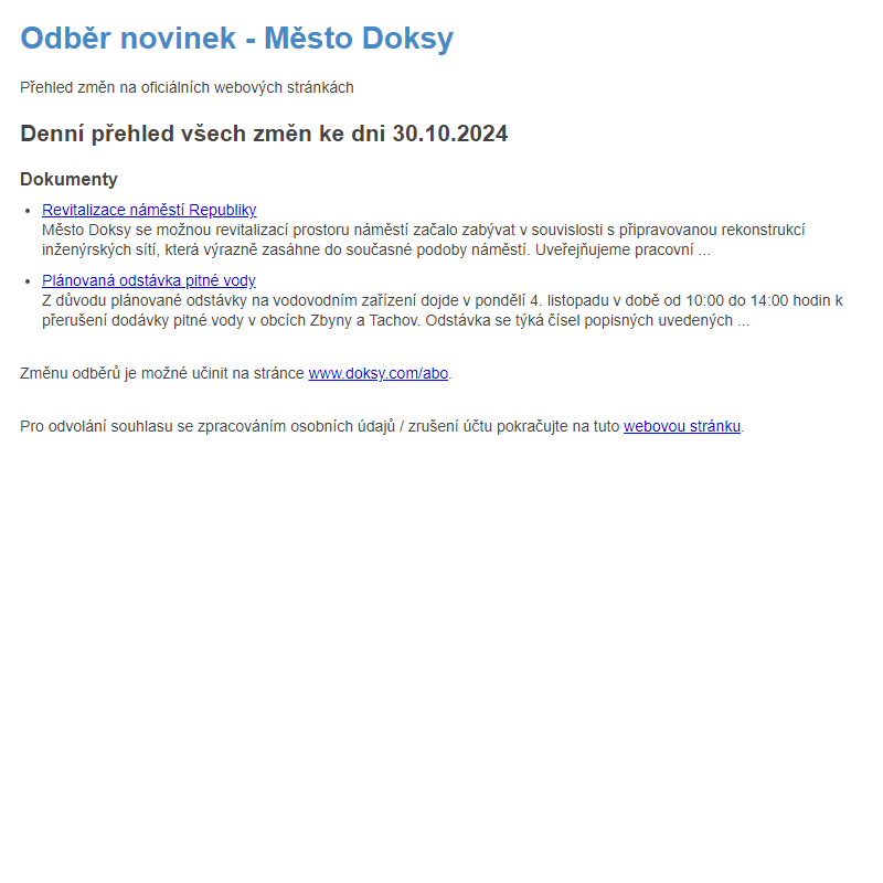 Odběr novinek ze dne 30.10.2024