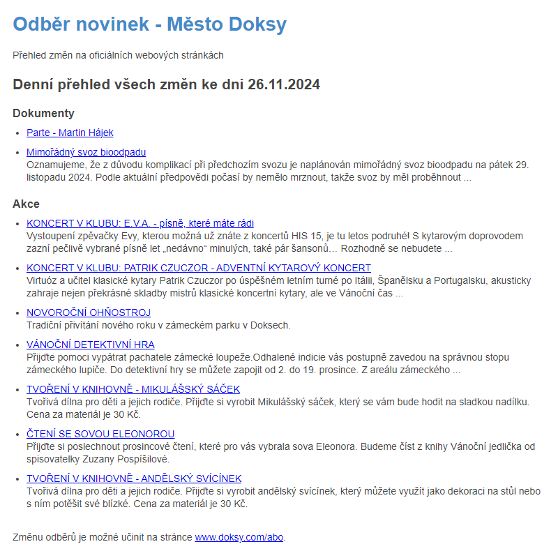 Odběr novinek ze dne 26.11.2024