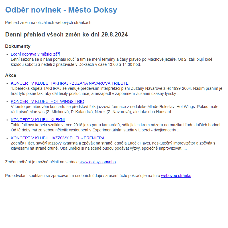 Odběr novinek ze dne 29.8.2024