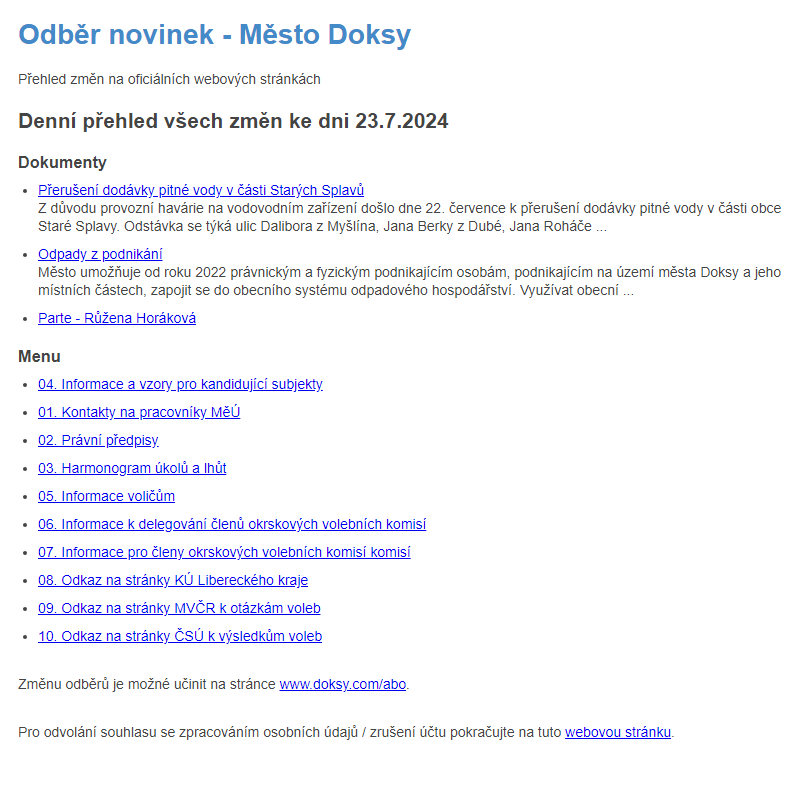 Odběr novinek ze dne 23.7.2024