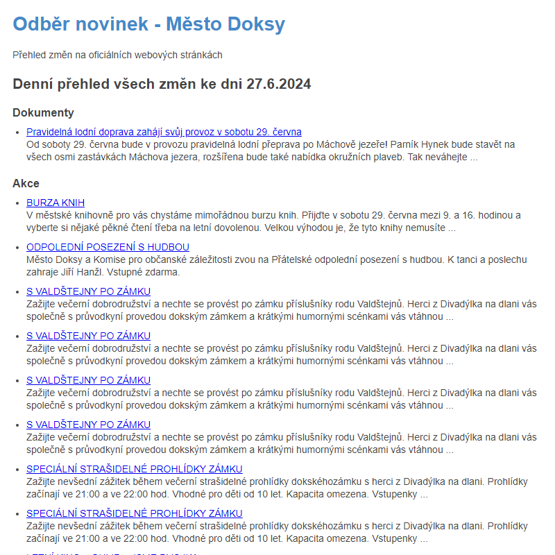 Odběr novinek ze dne 27.6.2024