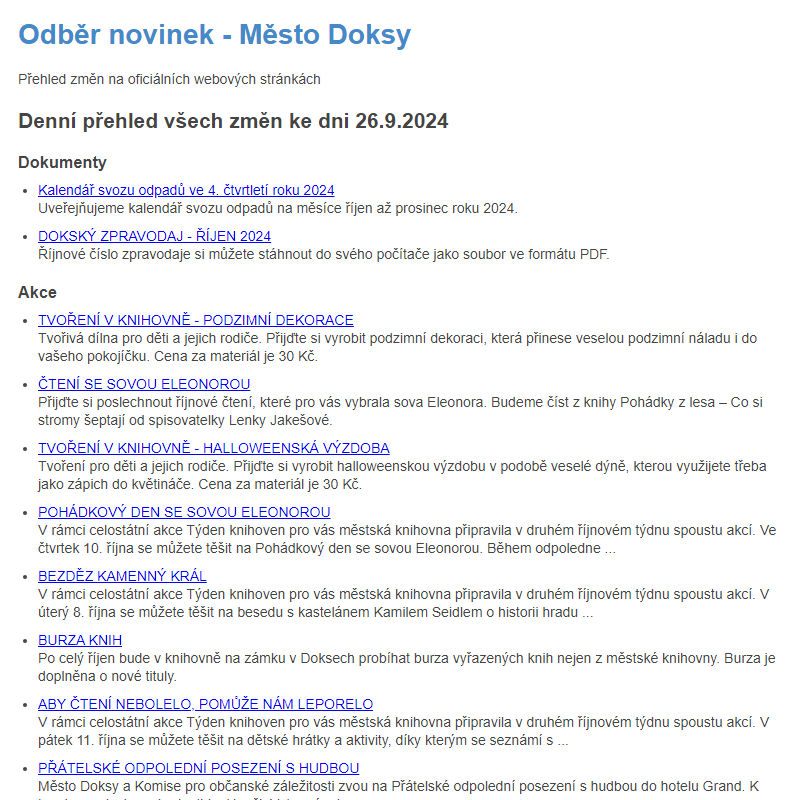 Odběr novinek ze dne 26.9.2024