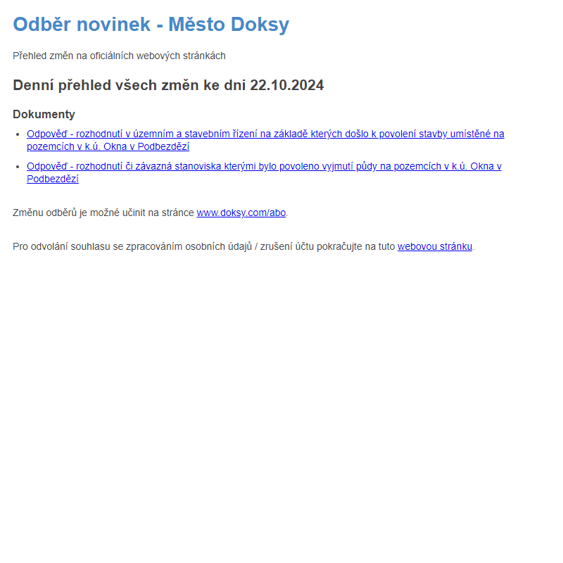 Odběr novinek ze dne 22.10.2024