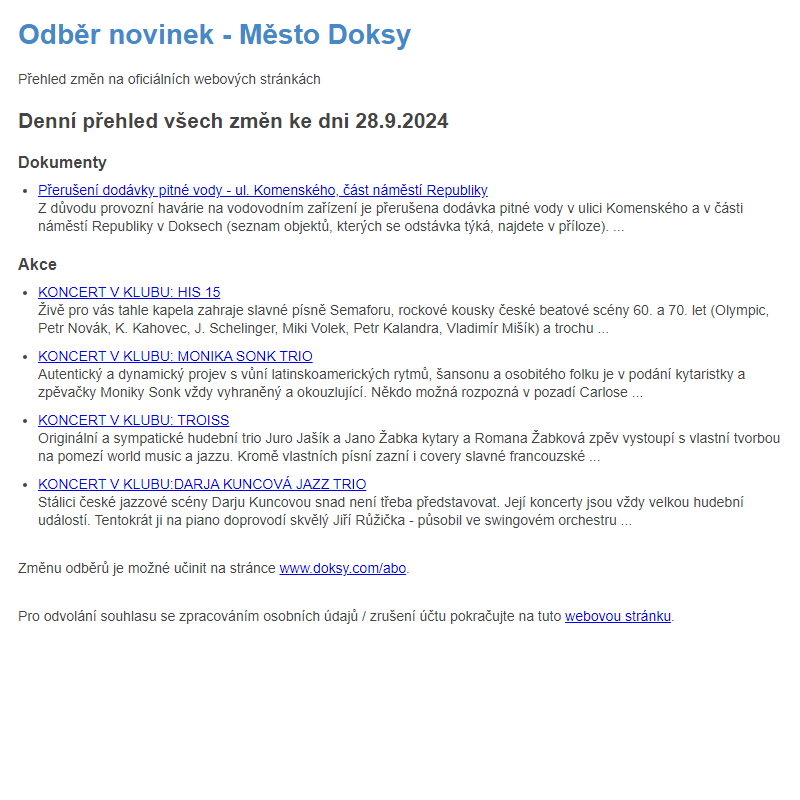 Odběr novinek ze dne 28.9.2024