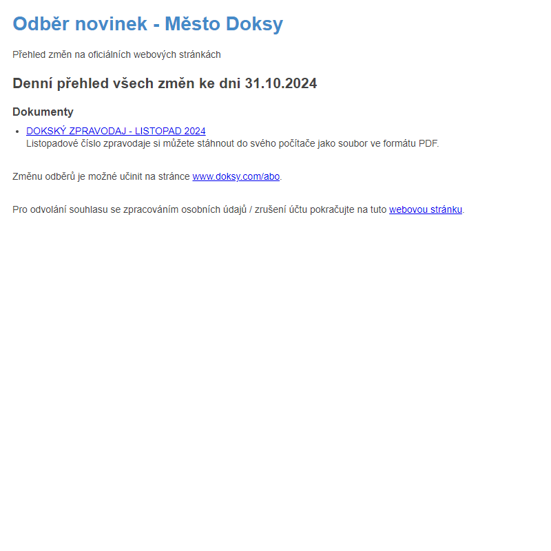 Odběr novinek ze dne 31.10.2024