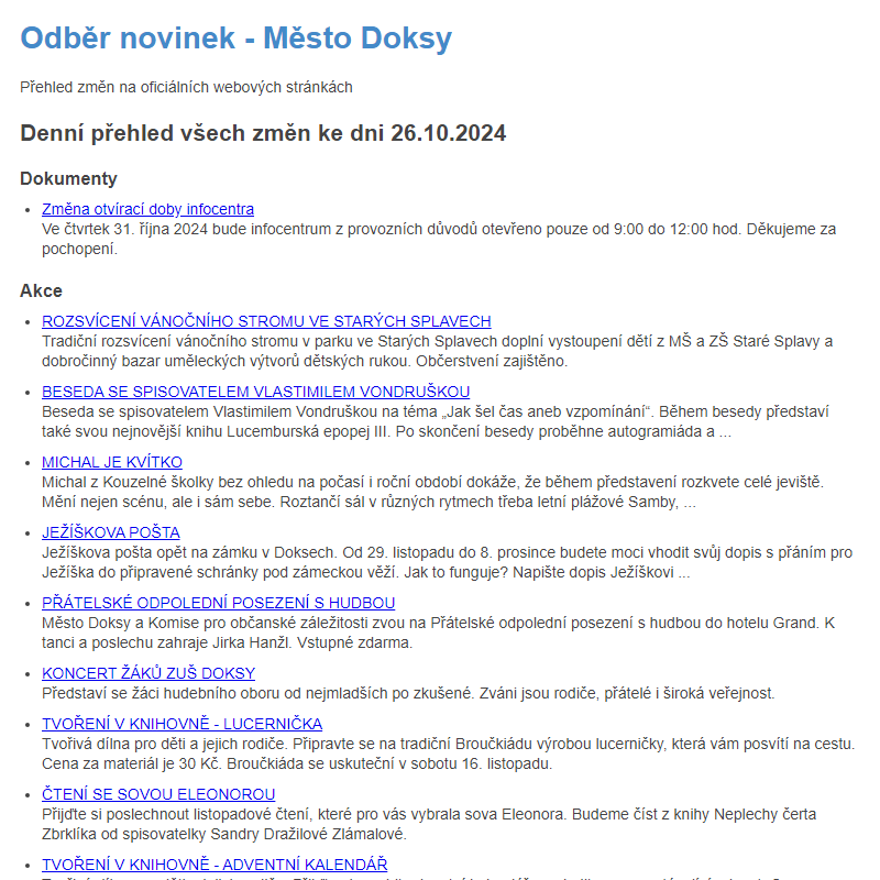 Odběr novinek ze dne 26.10.2024