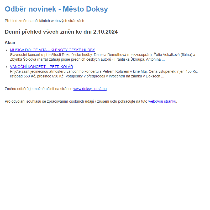 Odběr novinek ze dne 2.10.2024