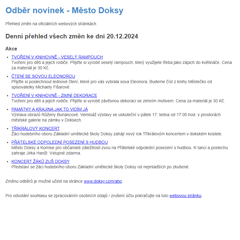 Odběr novinek ze dne 20.12.2024