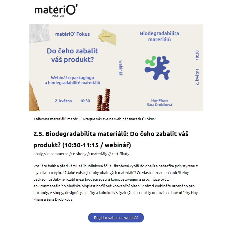 matériO' Fokus: webinář o obalových materiálech