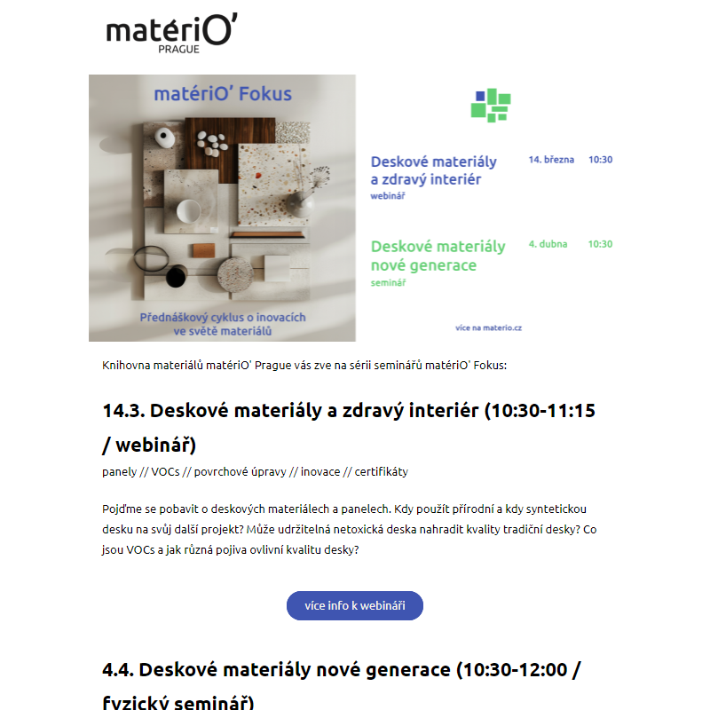 matériO' Fokus: Deskové materiály