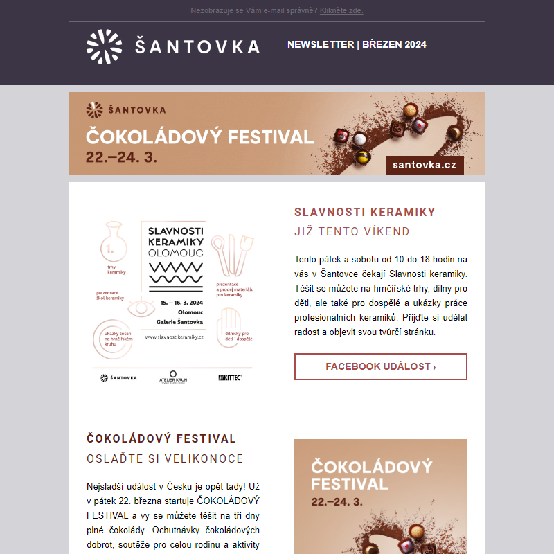 Čokoladový festival, Slavnosti keramiky a další novinky! _