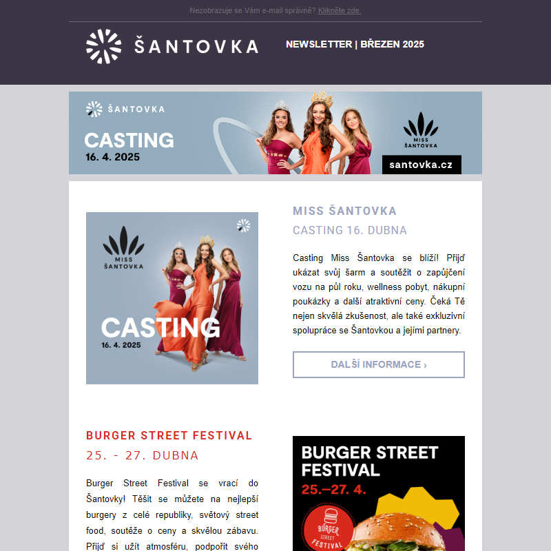 _ Casting MISS Šantovka, Burger Festival a Dny Marianne