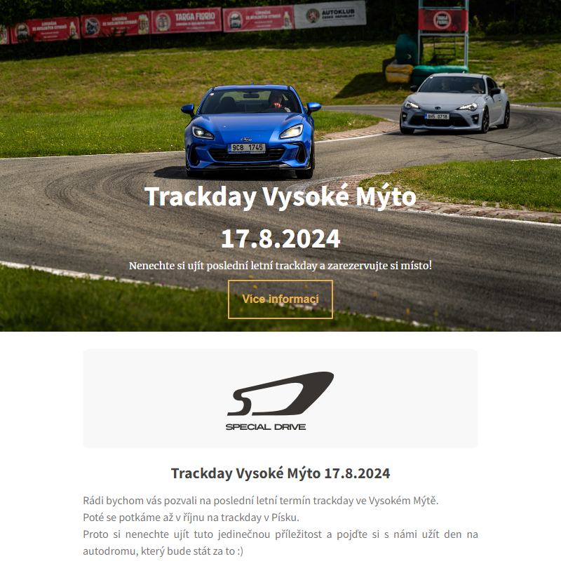 Poslední letní trackday ve Vysokém Mýtě!