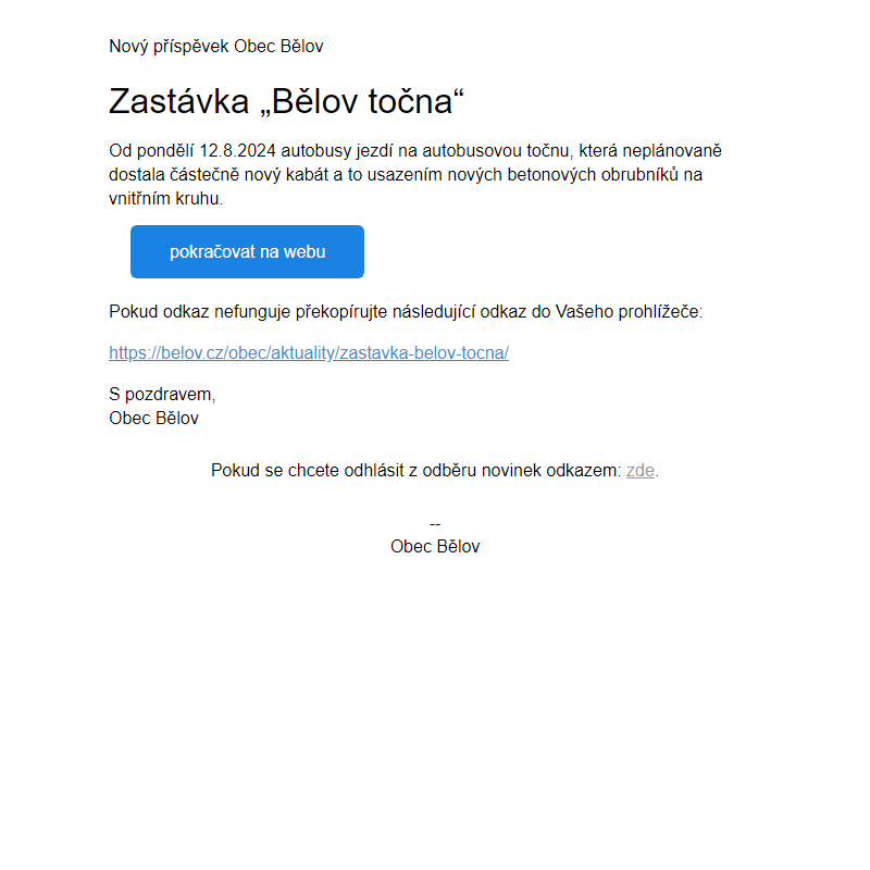 Zastávka „Bělov točna“