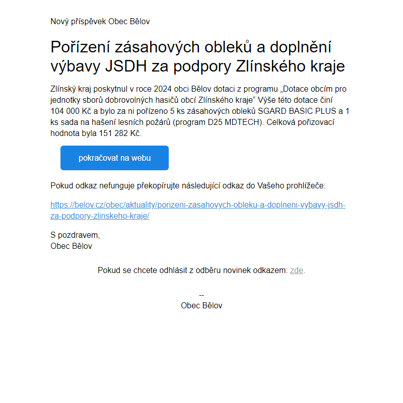 Pořízení zásahových obleků a doplnění výbavy JSDH za podpory Zlínského kraje