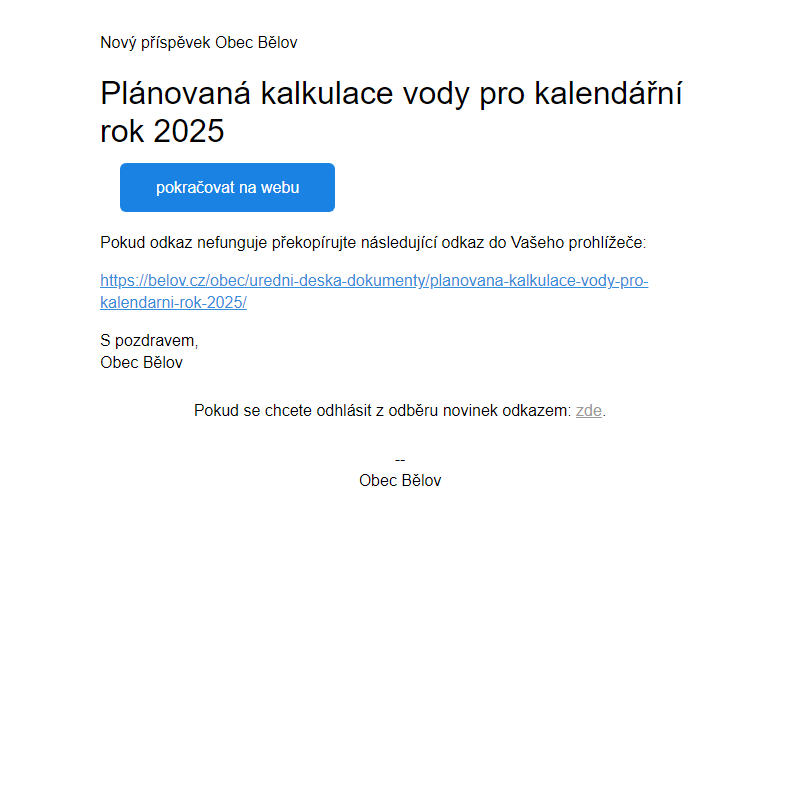 Plánovaná kalkulace vody pro kalendářní rok 2025