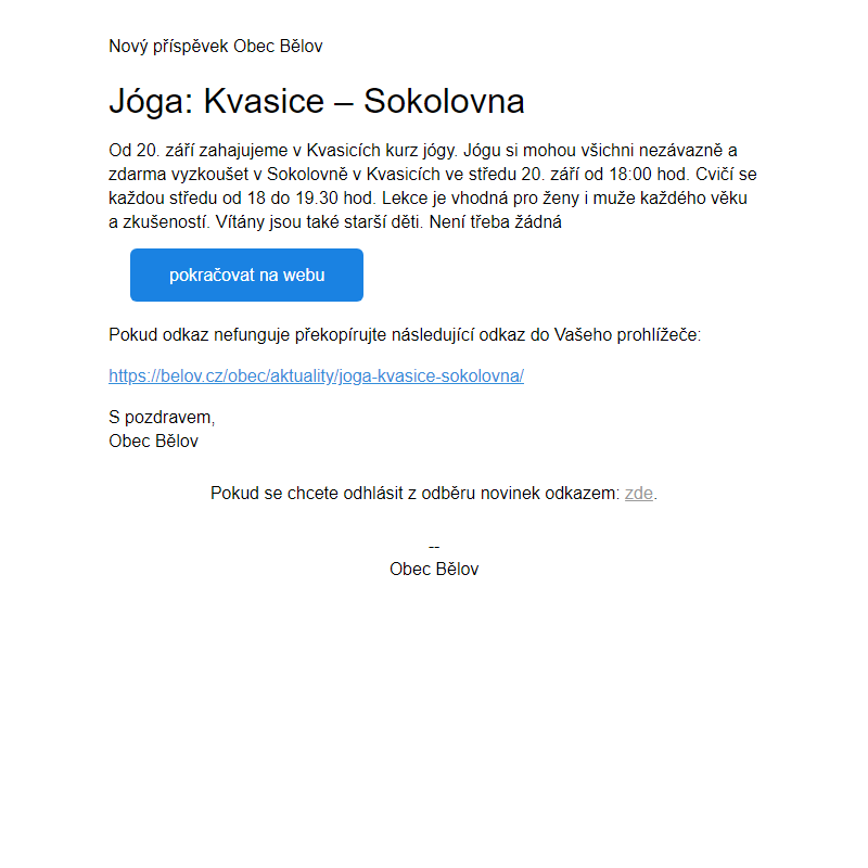 Jóga: Kvasice – Sokolovna