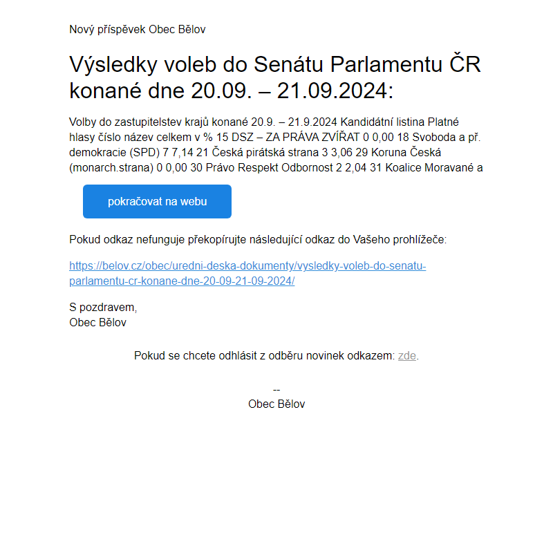 Výsledky voleb do Senátu Parlamentu ČR konané dne 20.09. – 21.09.2024: