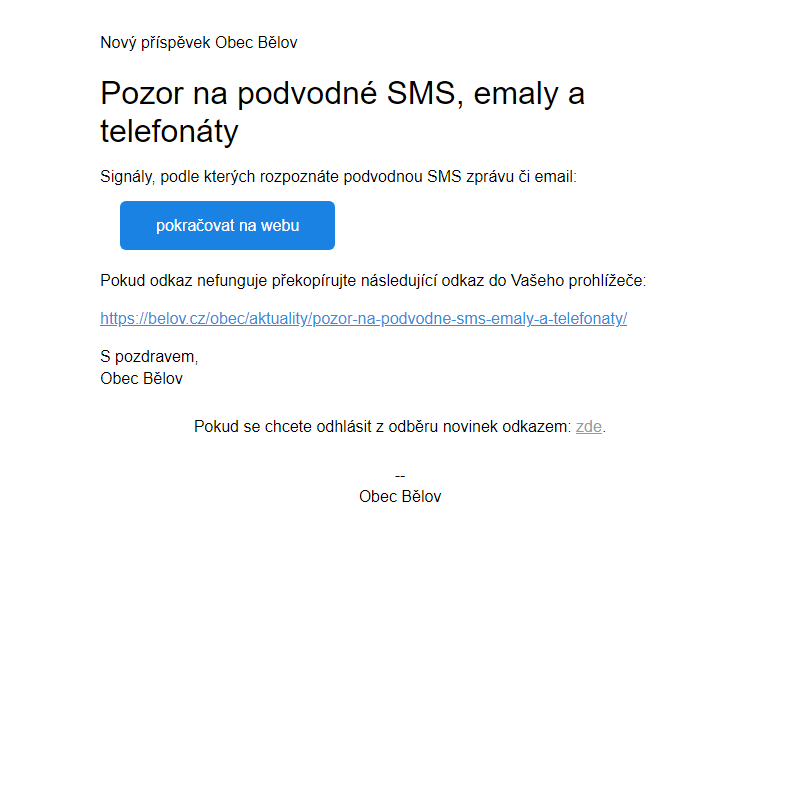 Pozor na podvodné SMS, emaly a telefonáty