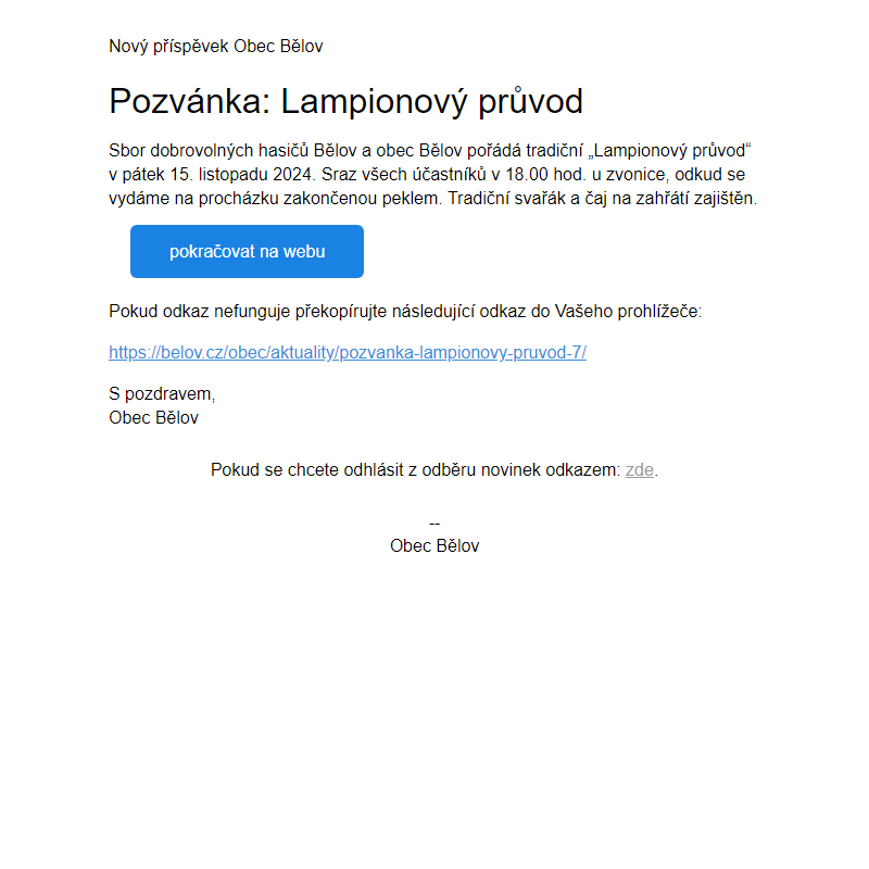 Pozvánka: Lampionový průvod