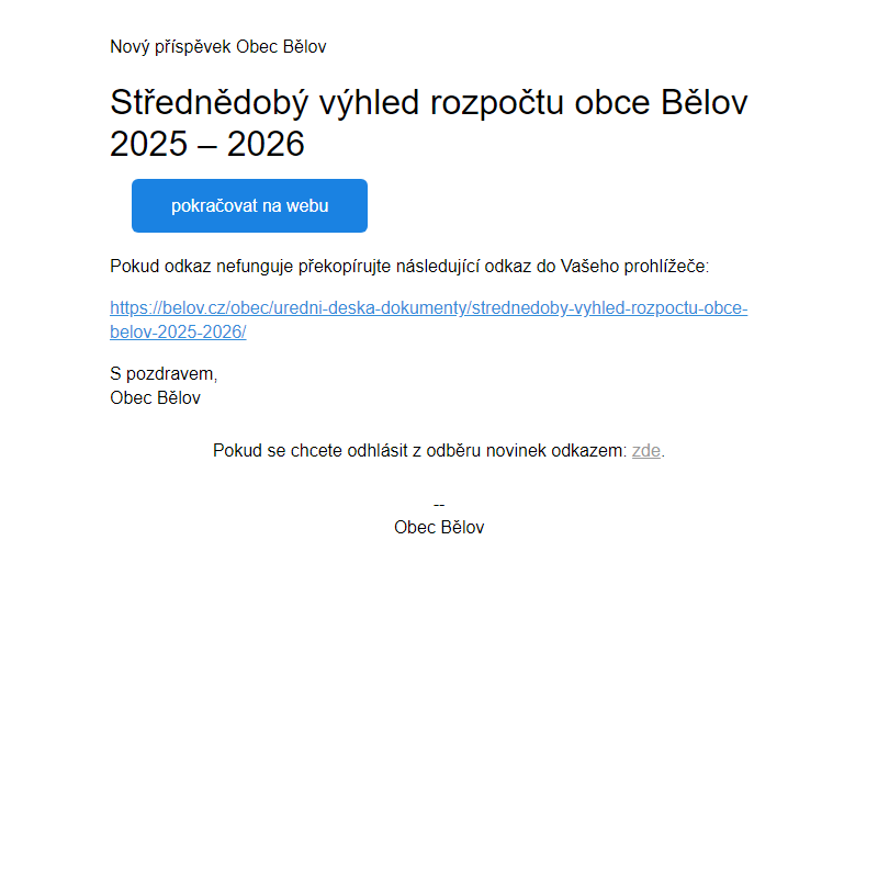 Střednědobý výhled rozpočtu obce Bělov 2025 – 2026
