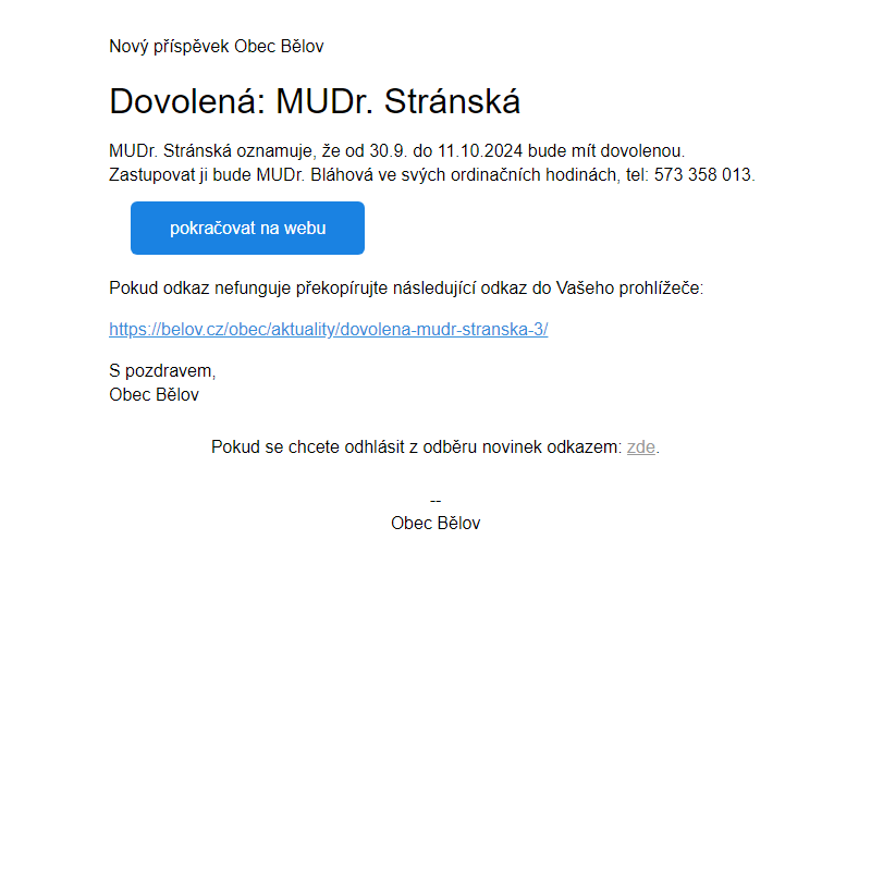 Dovolená: MUDr. Stránská