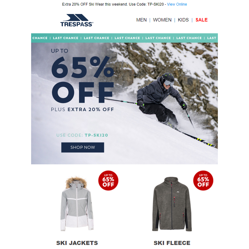 Up to 65% off + Extra 20% off Ski Wear __| Last Chance
