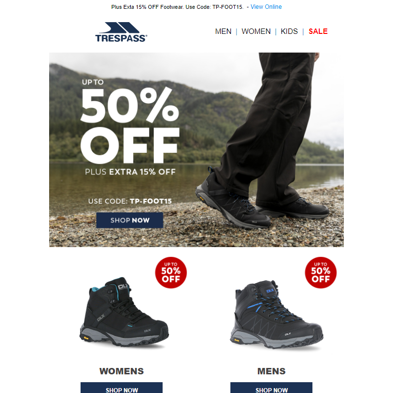 Up to 50% off Footwear