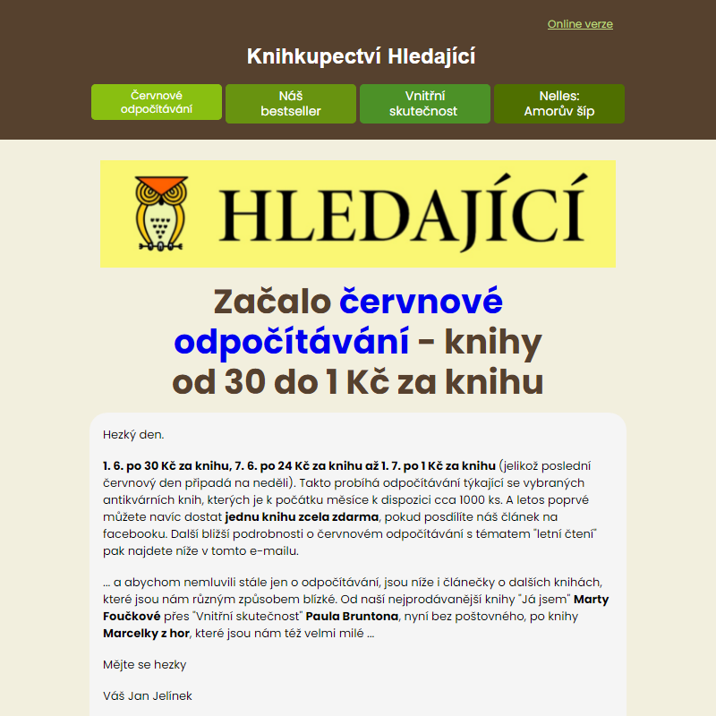 Začalo červnové odpočítávání - letos s novinkou: přijďte si pro knihu zdarma (na výběr z cca 1000 knih) - novinky k 6. 6. 2024