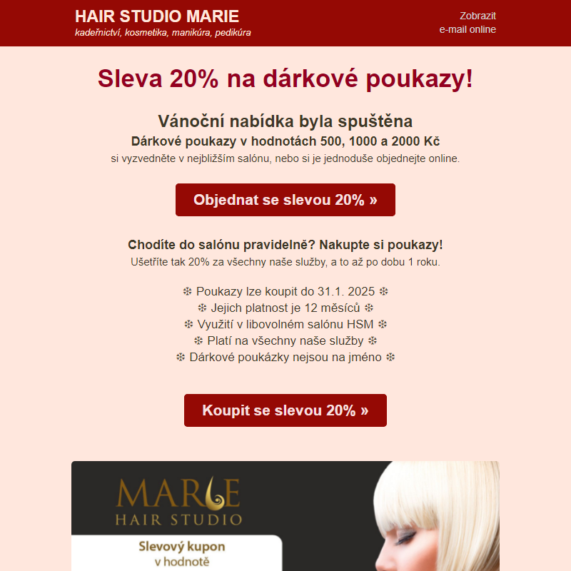 Sleva 20% pro Vás - skvělý dárek od HAIR STUDIO MARIE