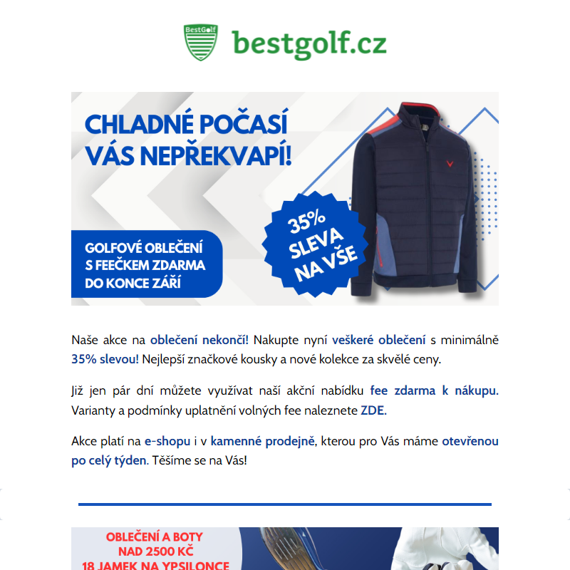 Obrovské slevy na oblečení + golf zdarma